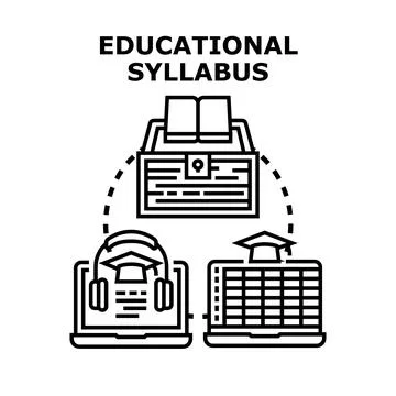 Educational syllabus concept linking academic curriculum and online learning Stockillustratie