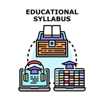 Educational syllabus concept linking academic curriculum and online learning Stockillustratie
