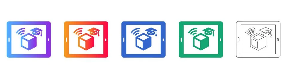 Educational Tablet Cube Symbol Set Stock Illustration