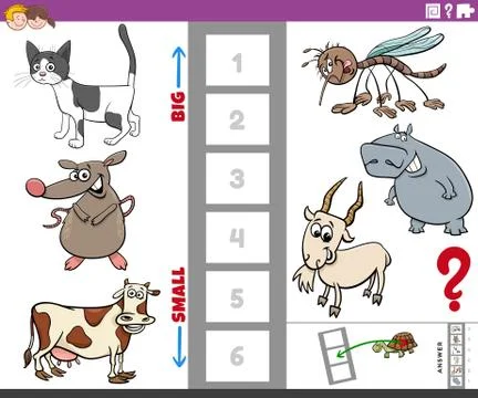 Educational task with big and small animals for children Illustrazione stock