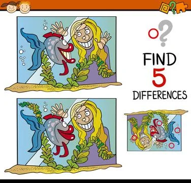 Educational task of differences Cartoon Illustration of Finding Difference... Foto stock