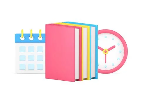Educational task reading stack of books to deadline schedule data and watch.. Stock Illustration