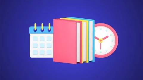 Educational task reading stack of books to deadline schedule data and watch 3 Stock Illustration