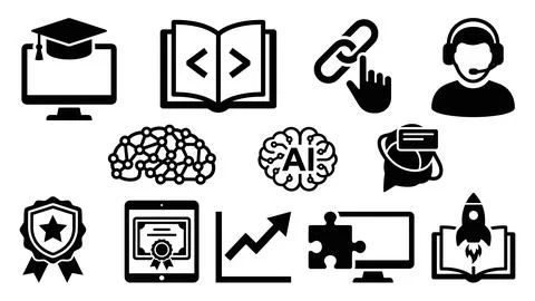 Educational technology and artificial intelligence icon set for online lear.. 库存插图