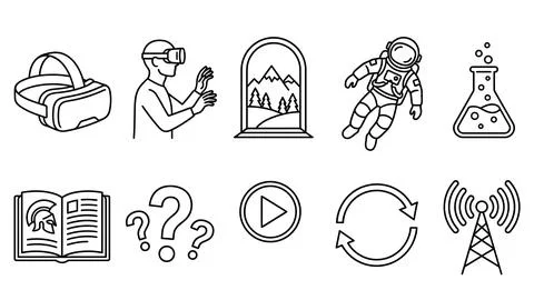 Educational technology and virtual reality icons set in thin line style. 스톡 일러스트