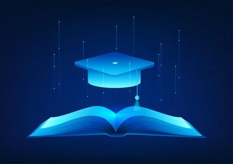 Educational Technology A book with degree cap on top represents modern educ.. イラスト素材