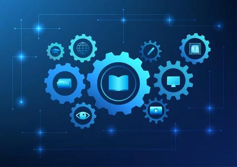 Educational Technology, a gear consisting of educational icons such as book.. 스톡 일러스트