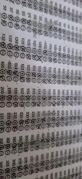 Educational Test Answer Key Paper with Marked Circles Close Up Stock Photos