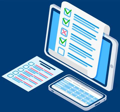 Educational test, questionnaire vector illustration. Online exam concept Ilustración de archivo