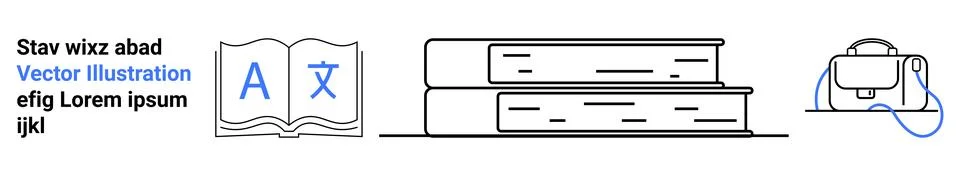 Educational Tools and Language Learning Books, Notebook, and Language Symbols Stock Illustration