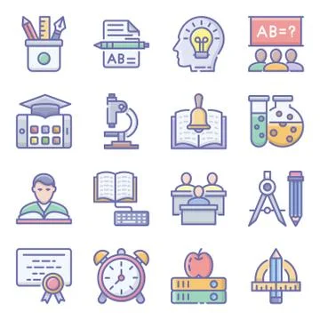 Educational Tools Flat Icons Pack Illustrazione stock