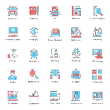 Educational Tools Flat Icons Pack Illustrazione stock