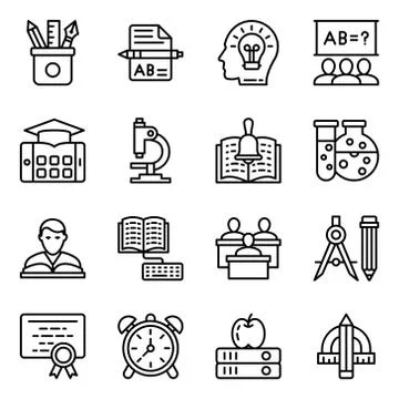 Educational Tools Line Icons Pack Illustrazione stock