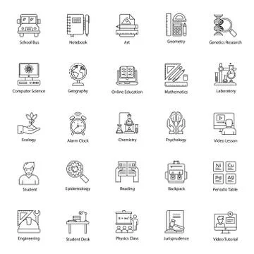 Educational Tools Line Icons Pack 스톡 일러스트