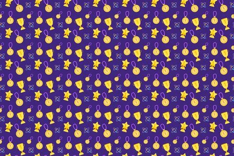 Educational trophy pattern texture with golden medal on a purple background.  스톡 일러스트