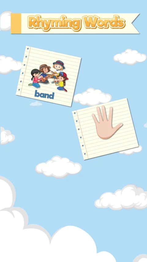 Educational Vertical Animation of Rhyming Words with Illustrated Note Cards Stock Footage 330036491