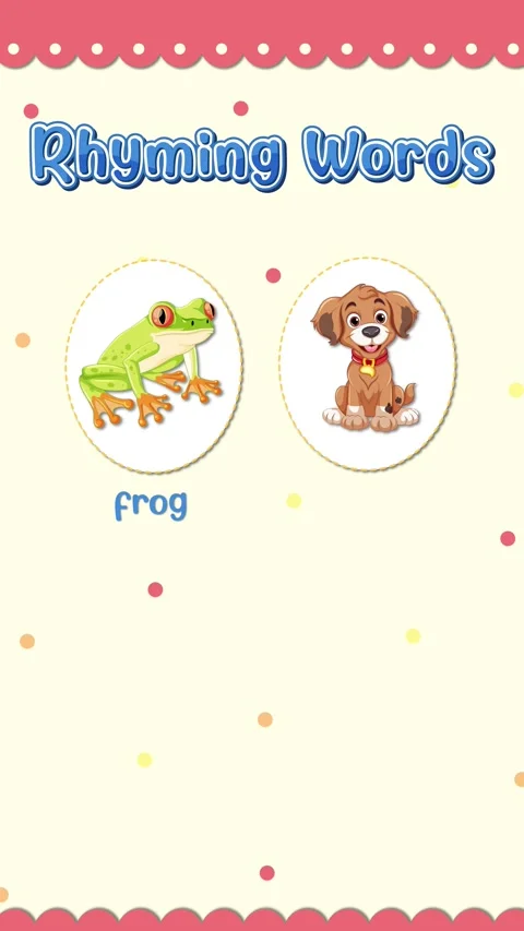 Educational Vertical Animation Teaching Rhyming Words with Frog Dog Log and Hog Stock Footage 329732337