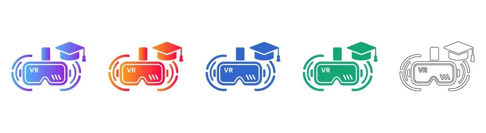 Educational Virtual Reality Headset Icon Set Stock Illustration