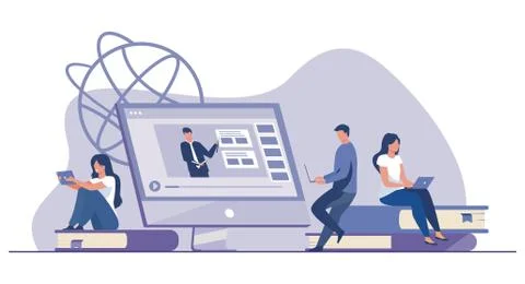 Educational web seminar, internet classes, Stock Illustration