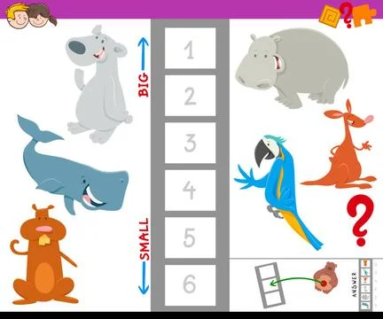 Educational workbook with large and small animals Cartoon Illustration of ... Stock Photos