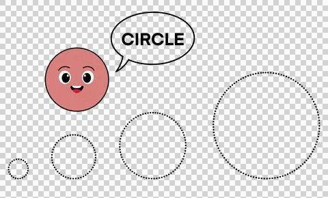 Educational worksheet for kids with cute red circle character for tracing shapes Stock Illustration