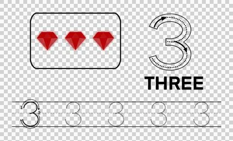 Educational worksheet teaching number three with counting icons Stock Illustration