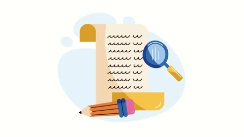 Educational writing and research concept with a document scroll magnifying .. Stock Footage 339272753