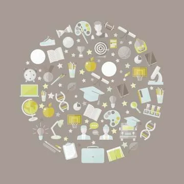 Education,knowledge icon set in circle in flat style vector illustration over Stock Illustration
