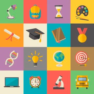 Education,knowledge icon set in flat style vector illustration School,university Stock Illustration