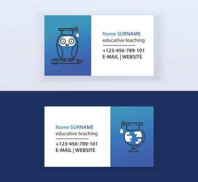 Educative teaching set of business cards vector illustration. Online education Stock Illustration