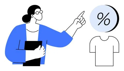 Educator Explaining Percentage Concept to Simplified Student Figure Stock Illustration