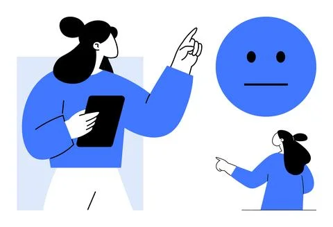 Educator Gesturing and Neutral Face emotion Communicating Instructions Stock Illustration