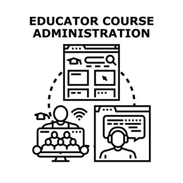 Educator managing online learning platform and student support Stock Illustration