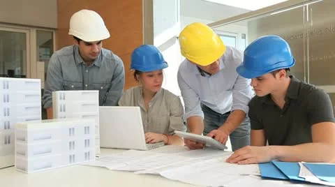 Educator with students in architecture working on electronic tablet Stock-Footage 14827115