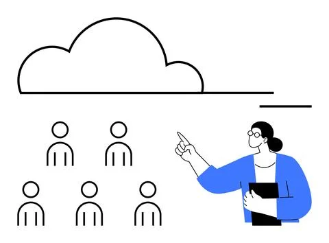 Educator Teaching Audience About Cloud Computing Concepts with Visual Aids Stock Illustration