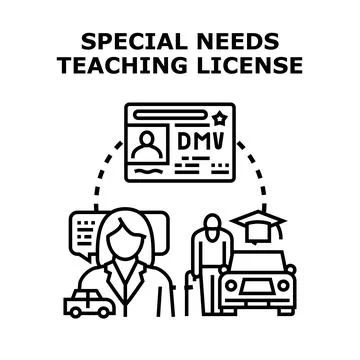 Educator teaching special needs driving school license Stock Illustration