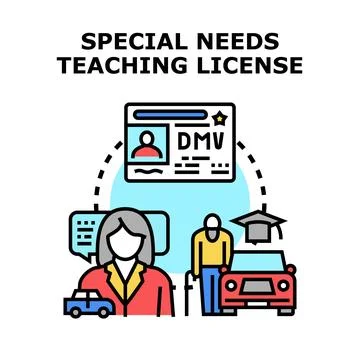 Educator teaching special needs driving school license Stock Illustration