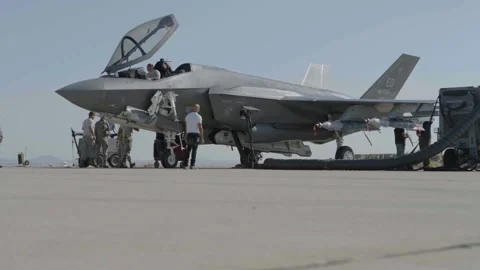 Edwards Air Force Base, CA. 03/16/23 B-Roll of fighter jets, ground crews and Stock Footage 254066739