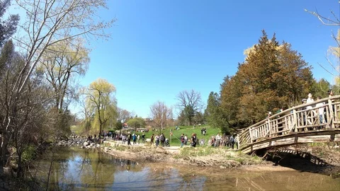 Edwards Garden Path With Bridge And Visitors Time Lapse Stock Footage 107941189