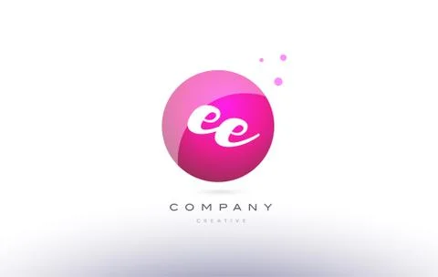 Ee e e  sphere pink 3d hand written alphabet letter logo Stock Illustration