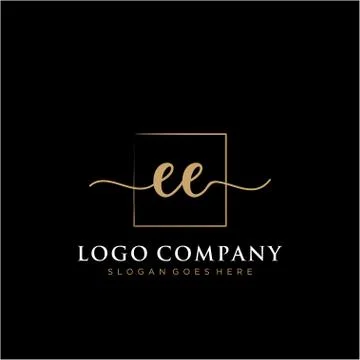 EE Initial handwriting logo with rectangle template vector イラスト素材
