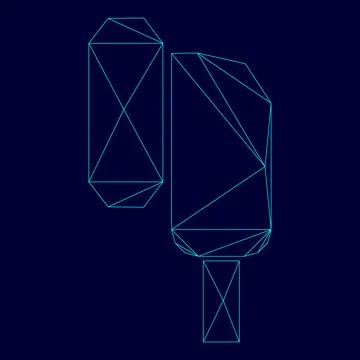 Eearphone plug low poly triangulation triangulated polygonal electric cyan .. Иллюстрация