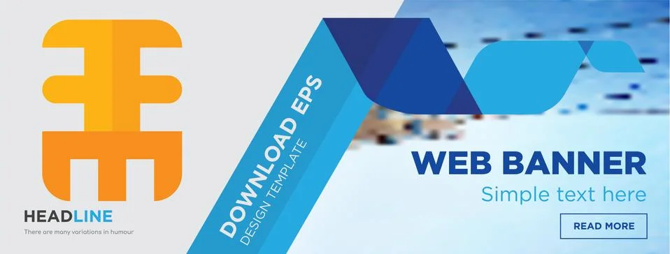 Eee horizontal webpage banner template design with flat icon and blue shapes Free Stock Illustration