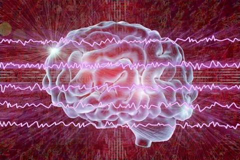 EEG Electroencephalogram, brain wave in awake state with mental activity Stock Illustration