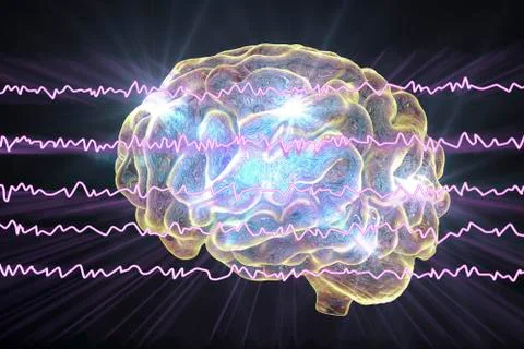 EEG Electroencephalogram, brain wave in awake state with mental activity Stock Illustration