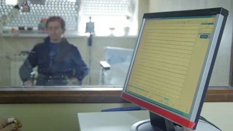 EEG method, electrical activity of the brain on screen, graphic view of waves. Stock Footage 75807052
