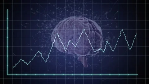 EEG waveform appearing at baseline climbing over grid visualizing neural Stock Footage 313509555