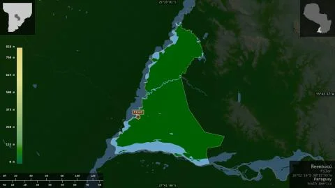Eembuc, Paraguay. Colored shader data with lakes and rivers Illustrazione stock