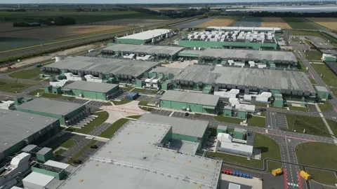 Eemshaven Data Center Complex from Above on Sunny Day Stock Footage 314637599