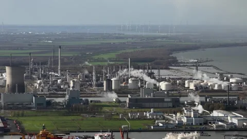 Eemshaven Wind Turbines and Data Center Aerial View 스톡 동영상 323166443